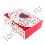 Коробка Сердца красные с лентой 16*11*5 см