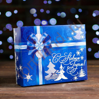 Подарочная коробка "Бант", синяя, 23,5 х 6,5 х 18,7 см