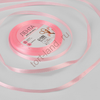 Лента атласная, 6 мм × 23 ± 1 м, цвет розовый – «Тортленд»