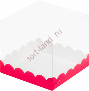 Коробка 150*150*140мм с прозрачным куполом красная матовая  – «Тортленд»