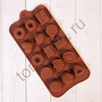 Форма силиконовая для шоколада "Печенье и конфеты" 20*10 см, 15 ячеек