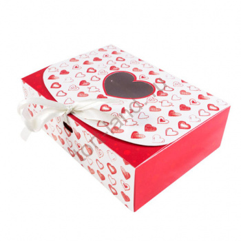 Коробка Сердца красные с лентой 16*11*5 см – «Тортленд»