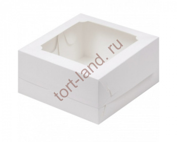 Коробка для бенто-торта с окном 160*160*80 мм (белая) – «Тортленд»