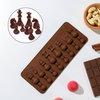 Форма силиконовая для шоколада «Шахматы», 20,6×8,8 см, 16 ячеек – «Тортленд»