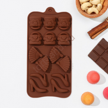 Форма силиконовая для шоколада «Дамский набор», 21×11×1,5 см, 14 ячеек – «Тортленд»