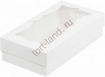 Коробка для МАКАРОН 210*110*55 БЕЛАЯ с фигурным окошком – «Тортленд»