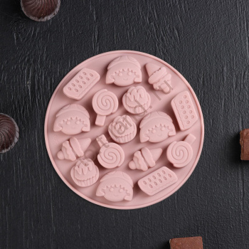 Форма силиконовая для шоколада «Сладости», 12×1 см, 16 ячеек – «Тортленд»