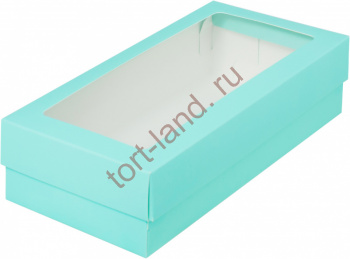 Коробка для МАКАРОН 210*110*55 ТИФФАНИ с прямоугольным окошком – «Тортленд»