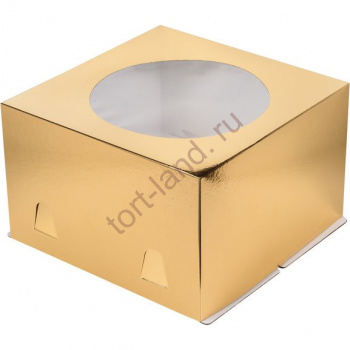 Коробка для торта 300*300*190 с окном,ЗОЛОТО – «Тортленд»