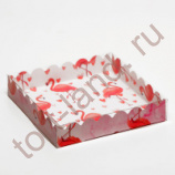 Коробочка для печенья с PVC крышкой, "Фламинго", белый, 15 х 15 х 3 см