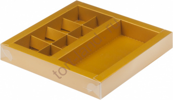 Коробка для 8-ми конфет и для плитки шоколада 160*80 мм, ЗОЛОТАЯ – «Тортленд»