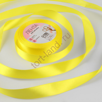 Лента атласная, 20 мм × 23 ± 1 м, цвет жёлтый – «Тортленд»
