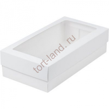 Коробка для МАКАРОН 210*110*55 БЕЛАЯ с прямоугольным окошком – «Тортленд»