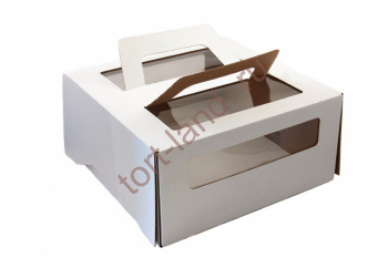 Коробка для торта 250*250*150, с окном и ручкой – «Тортленд»
